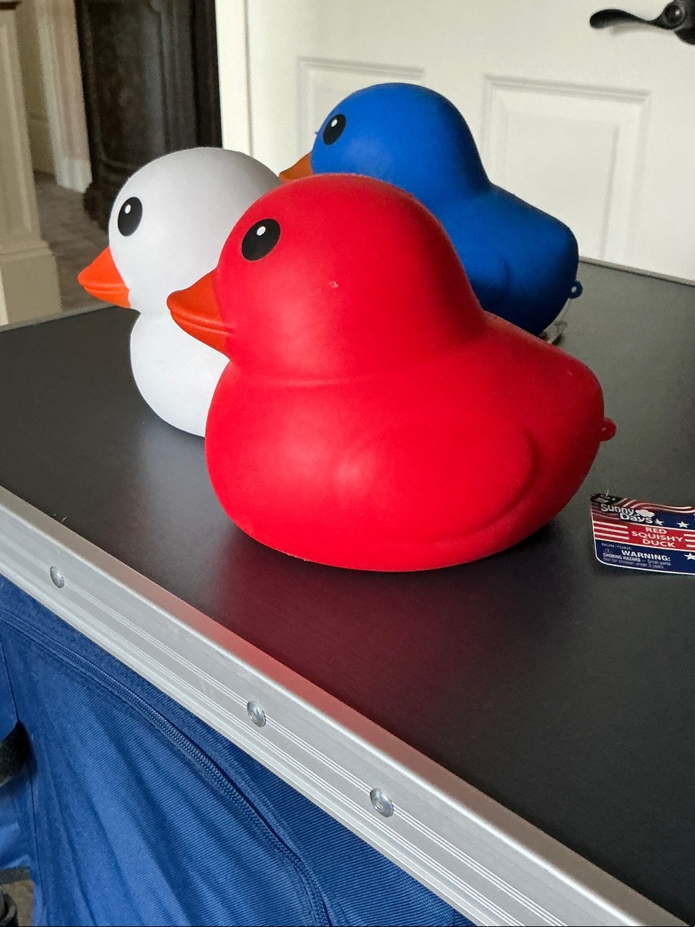 3 Squishy Sunny Days Rubber Ducks - Red, White, Blue